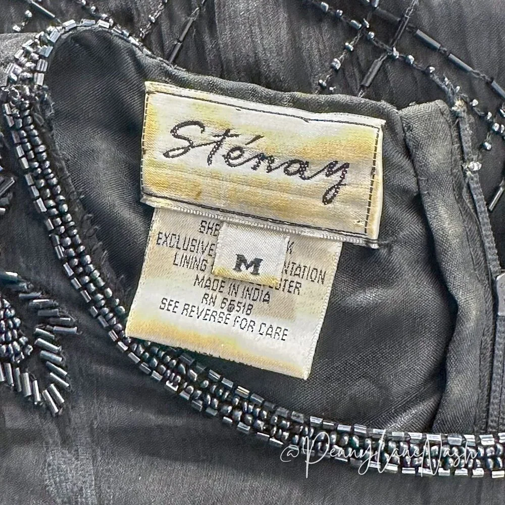Stenay Vintage 80'S Floral Sequin Beaded Mesh Trim Blouse Black - Picture 14 of 14